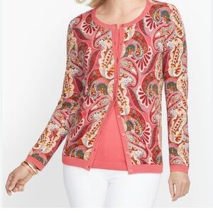 Talbots Red and Pink Long‎ Sleeve, buttons Front Cardigan Sweater Sz S